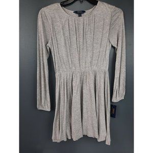 Ralph Lauren Girls Sz. 16 (XL) Gray Heather W/White Polkadots Dress Long Sleeve